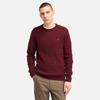 Мъжки пуловер Phillips Brook Cable Crew Neck Jumper for Men in Dark Red