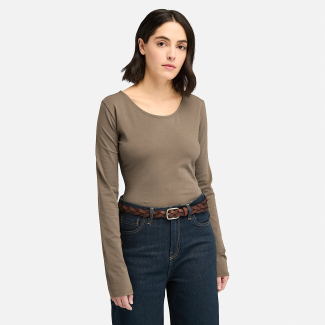 Дамска тениска с дълъг ръкав LS Wide-neck T-Shirt for Women in Brown